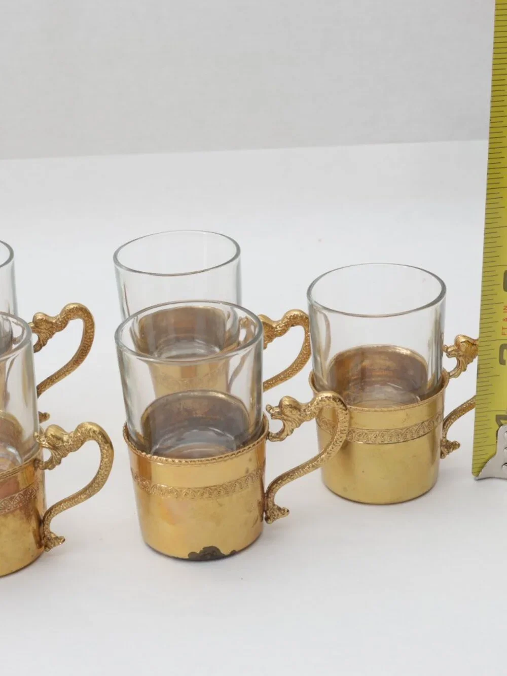 Italian espresso / shot / aperitif glasses w gold tone & dragon handle Set of 6